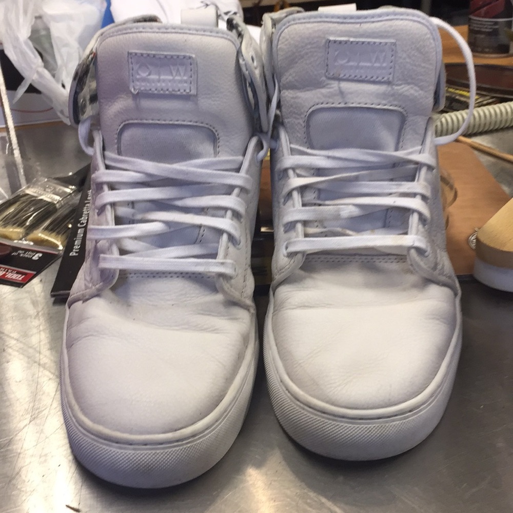 Vans white leather and canvas hi top